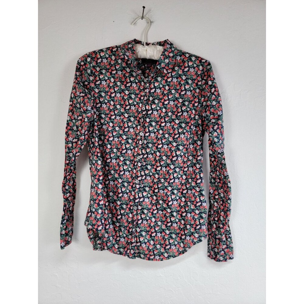 J.Crew Liberty Fabric Floral Button-Up Shirt Womens Size 4 Long Sleeve Navy/Red